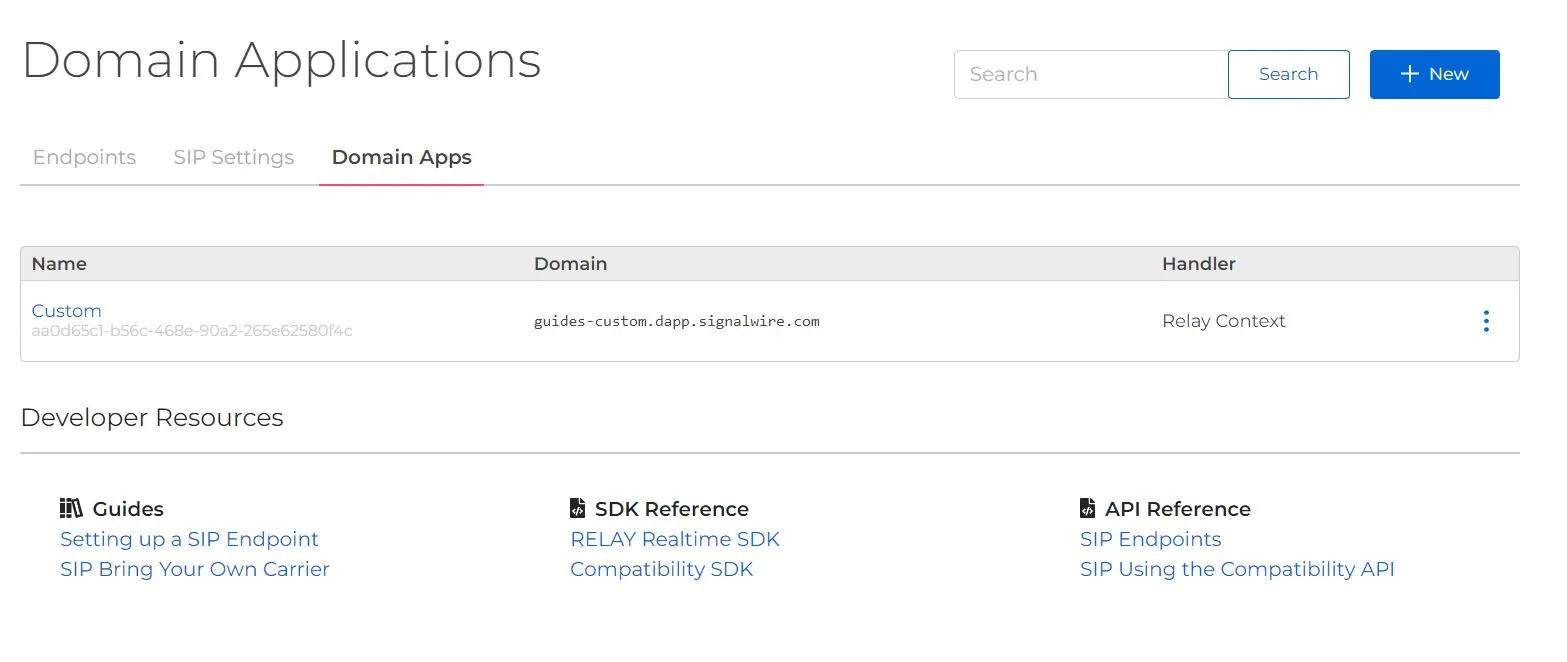 Domain Applications homepage.