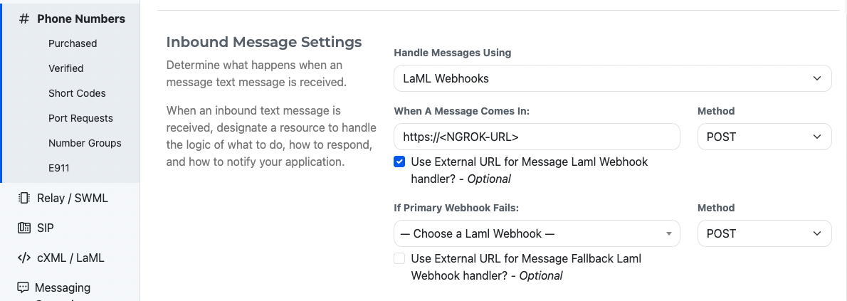 Legacy UI cXML webhook configuration